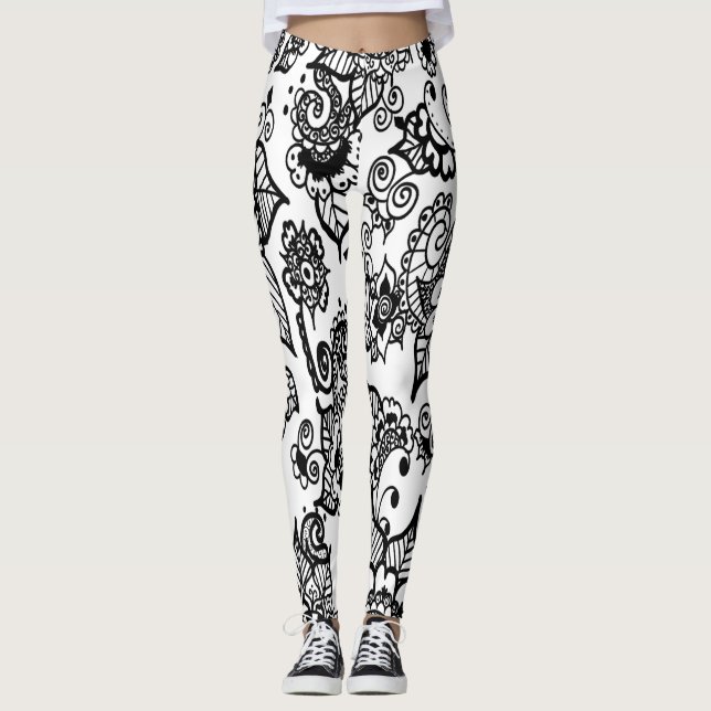 Leggings la henna blanca y negra inspirada en el floral (Anverso)