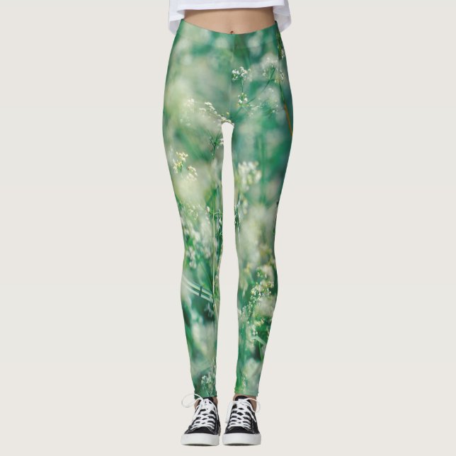 Leggings La hierba verde deja flores plantas Naturaleza (Anverso)