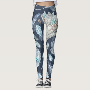 Leggings La Moda Boho contiene flores: color de agua azul o