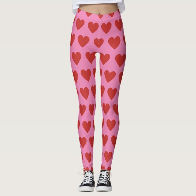 Leggings La Moda moderna redujo el patrón del corazón rojo  (Anverso)
