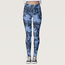 Leggings La música de las hojas florece azul denim-look en