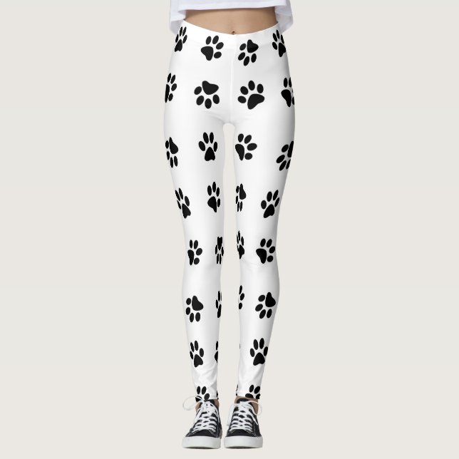 Leggings La pata imprime las polainas del arte/blanco y (Anverso)