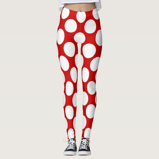 Leggings La polka blanca se pega sobre un fondo rojo (Anverso)