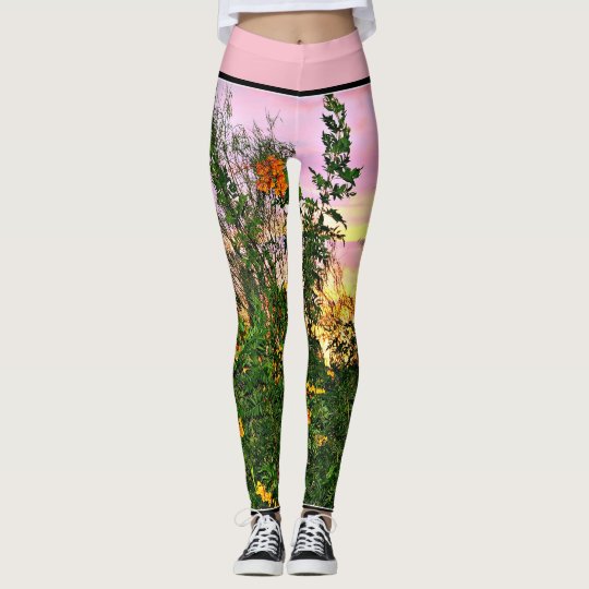 Leggings La puesta del sol florece las polainas de las