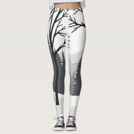Leggings La silueta de los bosques de invierno en blanco y 