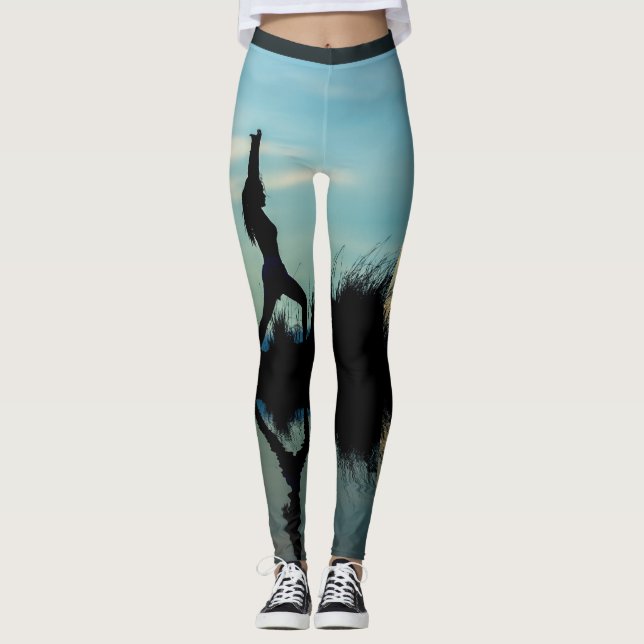 Leggings La silueta del yoga con reflexión sobre el agua (Anverso)