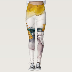 Leggings La ternura pastel: arte de los remolinos dorados.