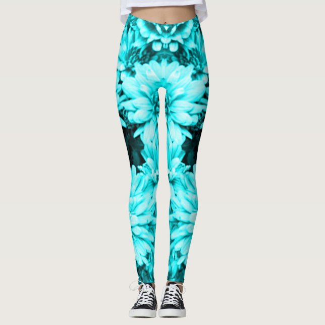 Leggings La turquesa florece las polainas (Anverso)