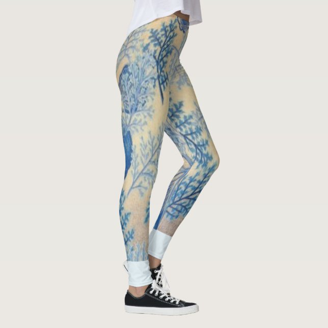 Leggings La yoga del "falso tatuaje azul floral del cuerpo" (Derecha)