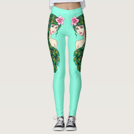 Leggings La yoga verde azulada de Athleisure del chica del