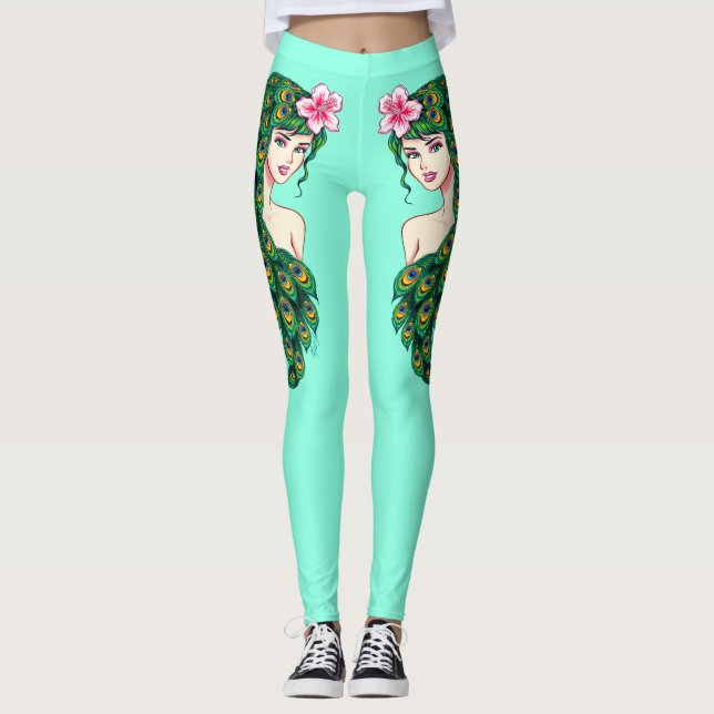 Leggings La yoga verde azulada de Athleisure del chica del (Anverso)