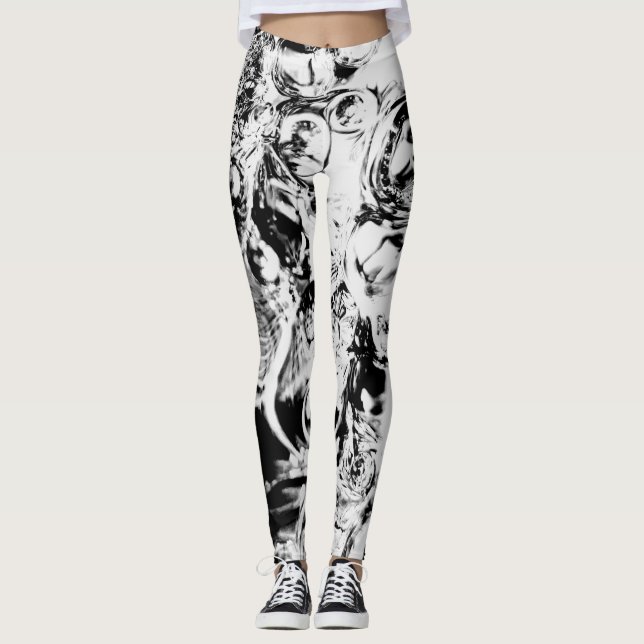 Leggings Laberinto Abstracto Blanco y Negro (Anverso)