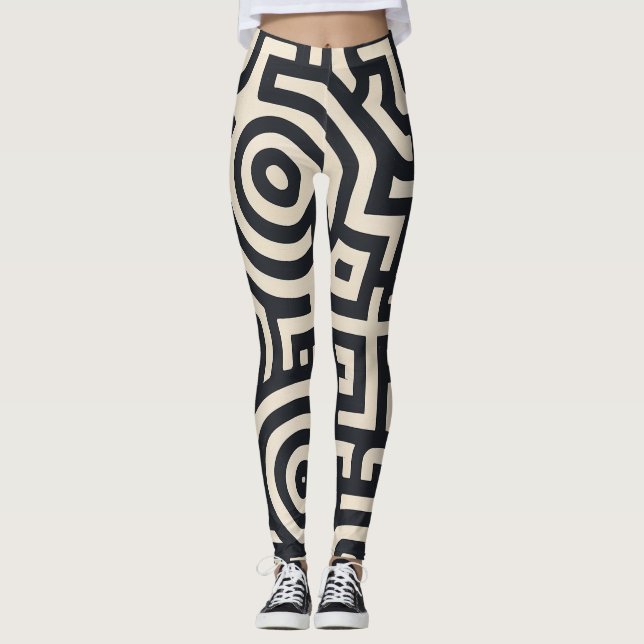 Leggings laberinto geométrico monocromático (Anverso)
