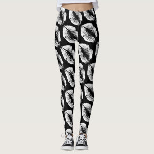 Leggings Labios blancos negros modernos