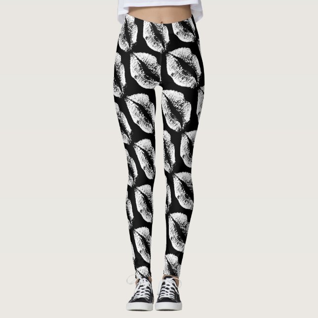 Leggings Labios blancos negros modernos (Anverso)