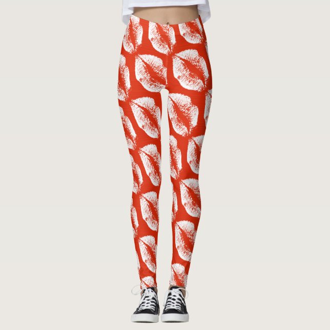 Leggings Labios Blancos Rojo Naranja moderno (Anverso)