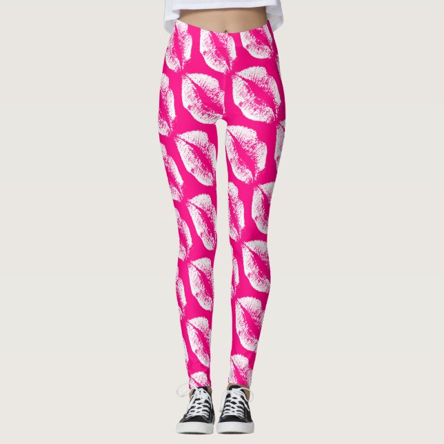 Leggings Labios blancos Rosa moderno (Anverso)