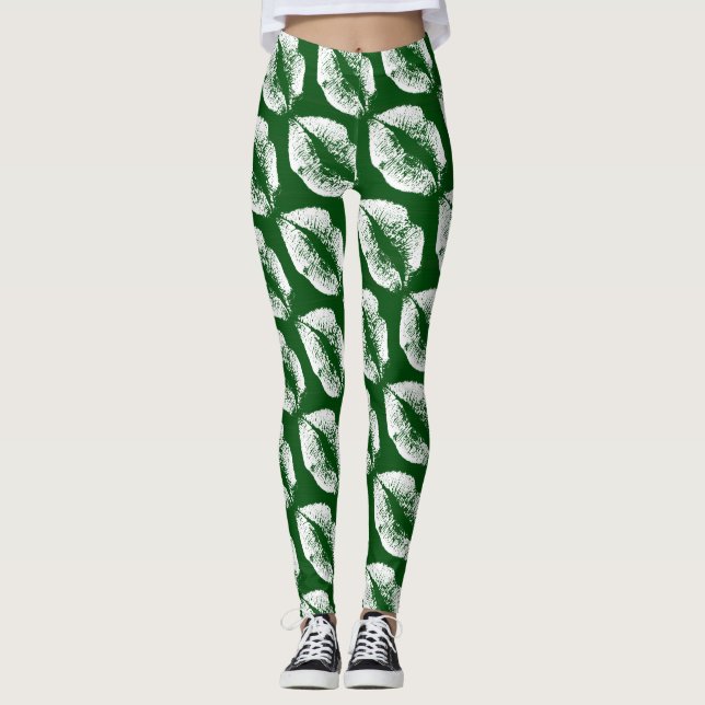 Leggings Labios blancos verdes modernos (Anverso)