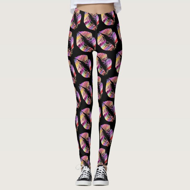 Leggings Labios coloridos Negro moderno (Anverso)