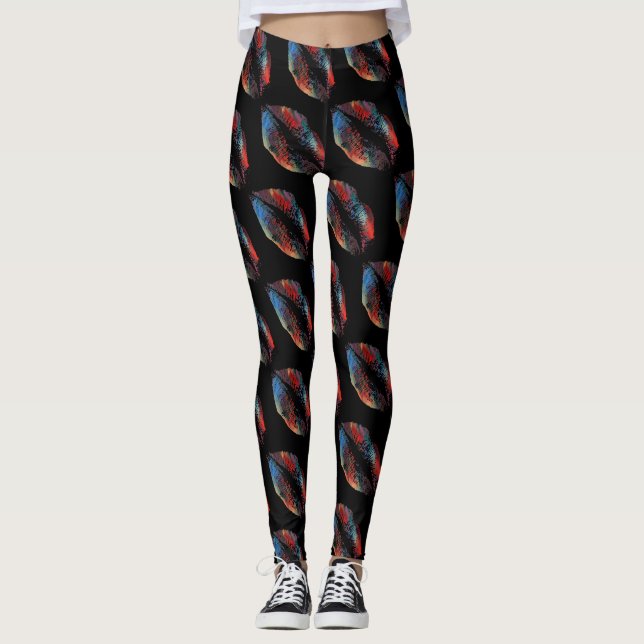 Leggings Labios coloridos Negro moderno #7 (Anverso)
