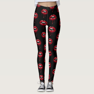 Leggings Labios Goteantes Lujo Belleza Glam Rojo Drip
