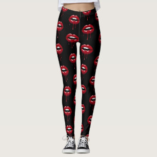 Leggings Labios que Gotean Lujo Glamour Rojo Drip Belleza