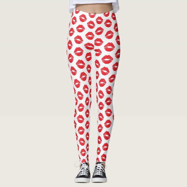 Leggings Labios Rojos, Labios Rojos, Beso, Patrón De Labios (Anverso)