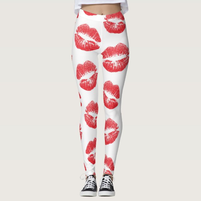 Leggings Labios Rojos, Patrón De Labios, Labios Rojos, Beso (Anverso)