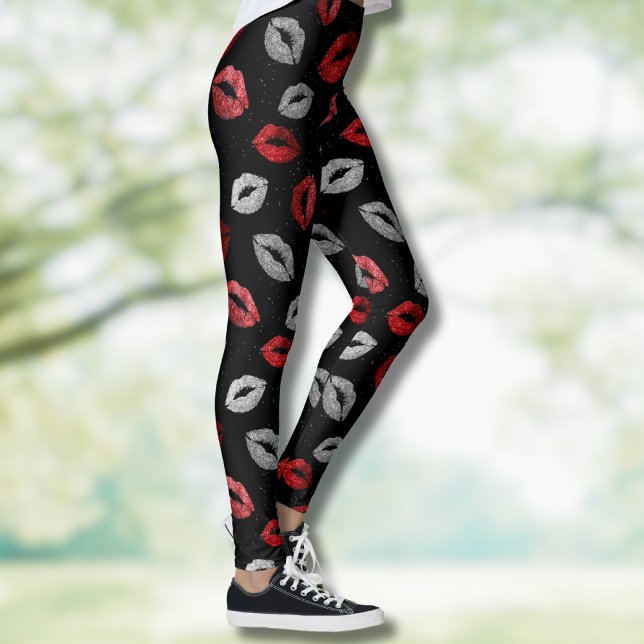 Leggings Labios rojos plateados con brillo para San Valentí (Subido por el creador)