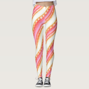 Leggings Láceas a rayas anchas de rosa sedoso a beige