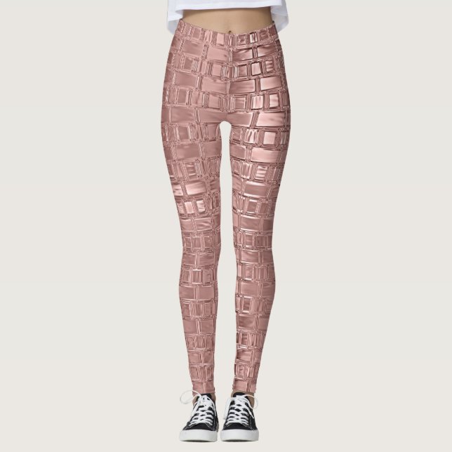 Leggings Ladrillo Geométrico Metálico Faux Rosa (Anverso)