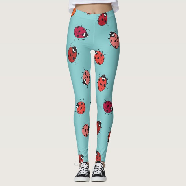 Leggings Ladybugs, fondo azul, encantadora pieza sin costur (Anverso)