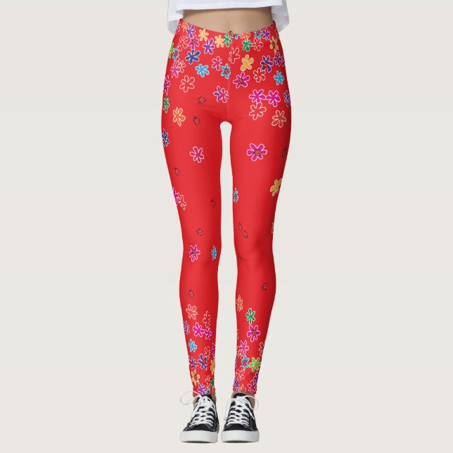 Leggings Ladybugs y flores retro (Anverso)