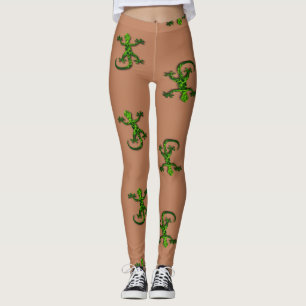 Leggings lagartos con textura verde sobre marrón