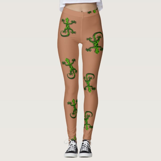 Leggings lagartos con textura verde sobre marrón (Anverso)