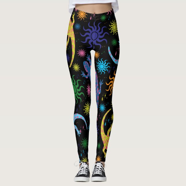 Leggings Lagartos del Gecko multicolores por todo la (Anverso)