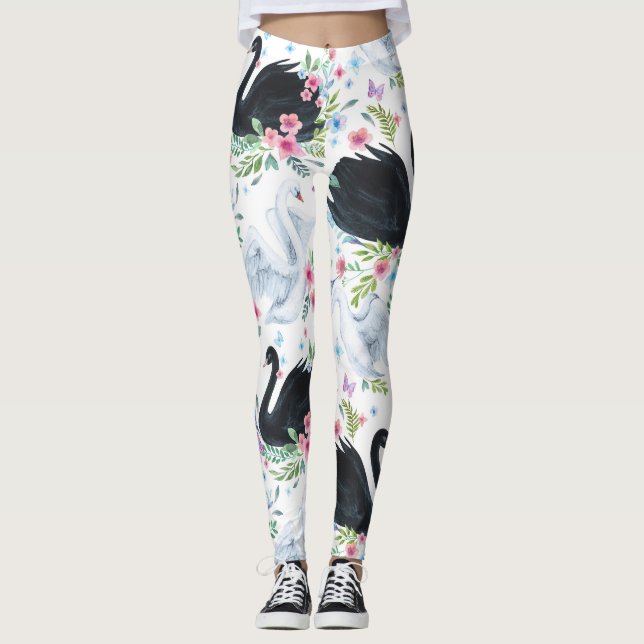 Leggings Lago Swan: Patrón Pastel de acuarela. (Anverso)