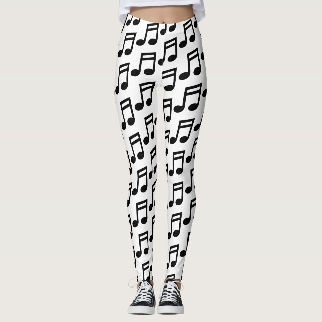 Leggings Láminas de fiesta de notas de música en blanco y n (Anverso)