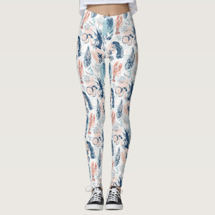 Leggings Langosta Costera Mariscos Azul Melocotón Náutico
