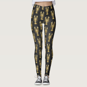 Leggings Langosta de bogavante poligonal dorada sobre negro