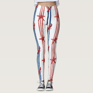 Leggings Langosta Patriótica Rojo Blanco Azul Estrellas (1)