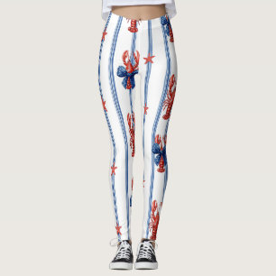 Leggings Langosta Patriótica Rojo Blanco Azul Estrellas (5)
