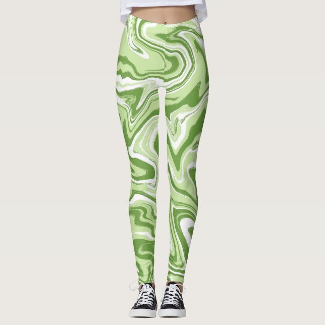 Leggings Láquido Verde Abstracto Oleado Piernas De Bañera (Anverso)