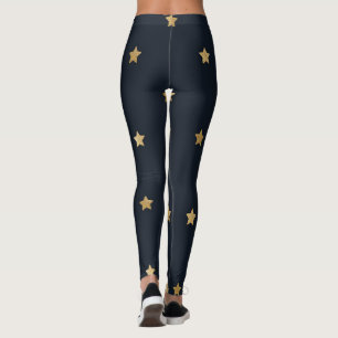 Leggings Las estrellas doradas en negro de medianoche