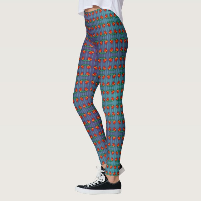 Leggings Las flores rojas tienen el Blues (Izquierda)