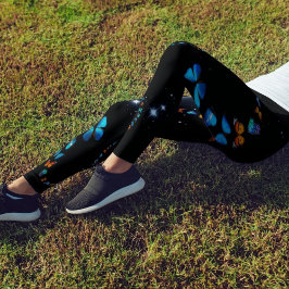 Leggings Las mariposas azules caen en estrellas negro Leggi