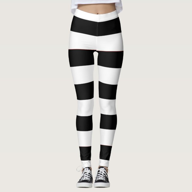 Leggings Las mujeres de rayas blancas y negras de moda (Anverso)