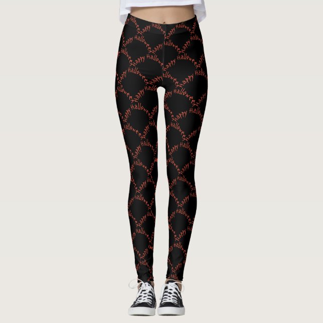 Leggings Las palabras 'Feliz Halloween' en naranja en negro (Anverso)