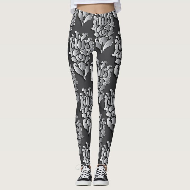 Leggings Las piernas de damasca negras de las mujeres (Anverso)