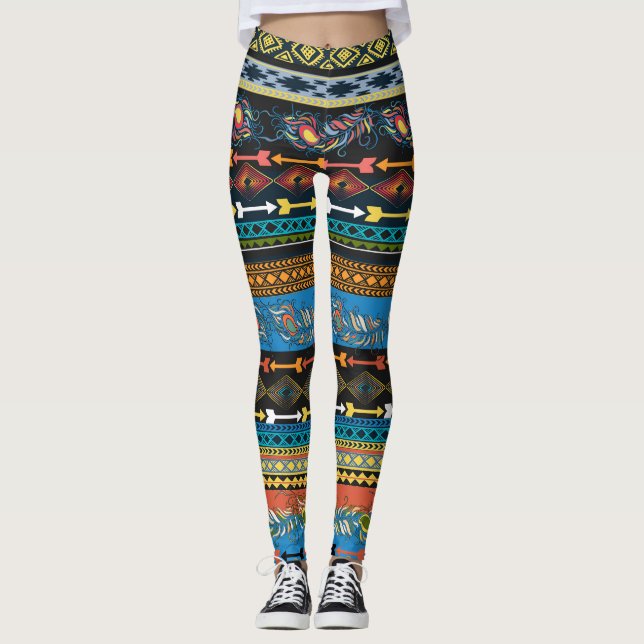 Leggings Las plumas étnicas: Moda del Boho de bordado (Anverso)
